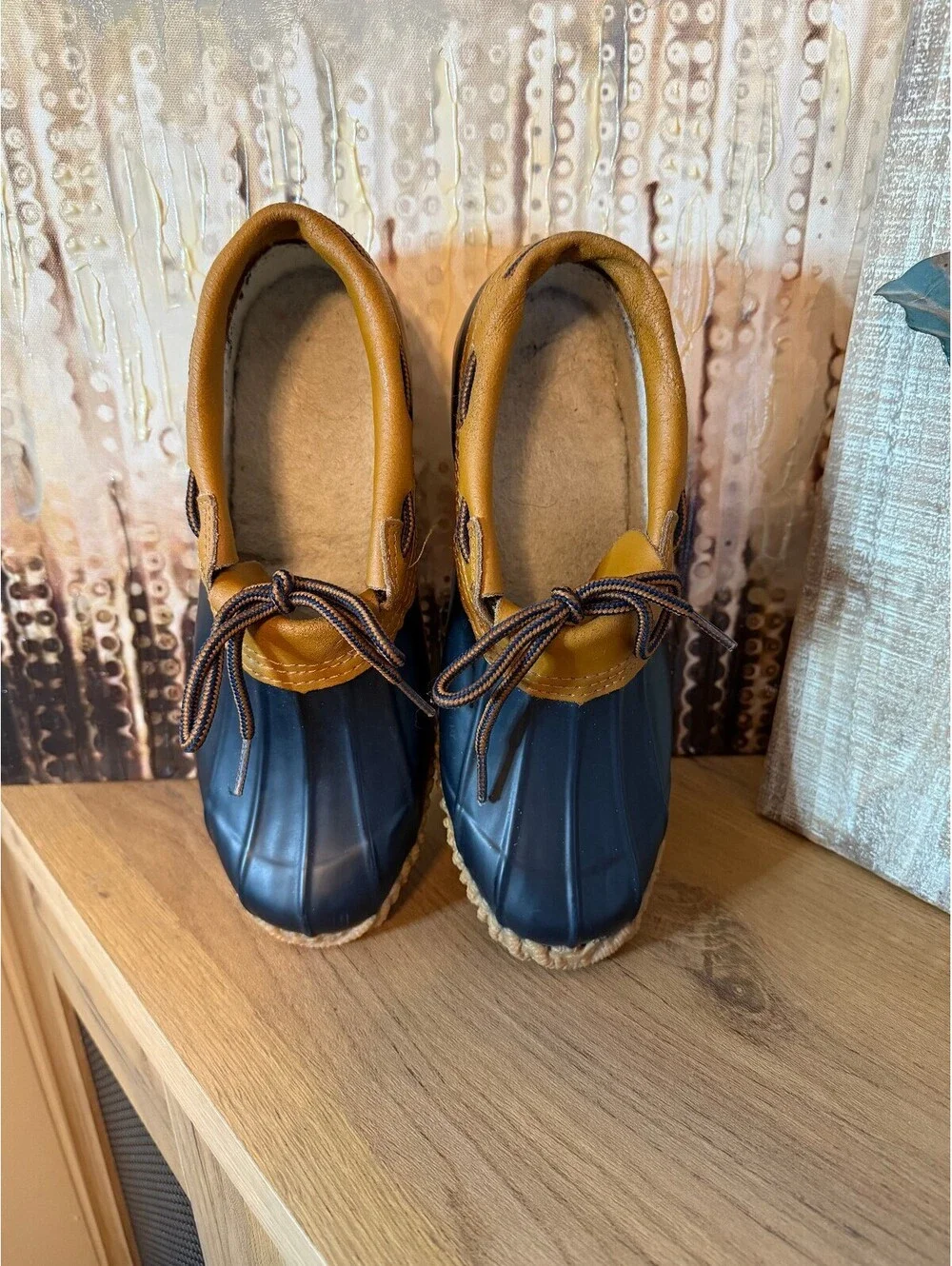 Woodstock Caribou Duck Shoes Women's 9M Navy Tan Rain Boots